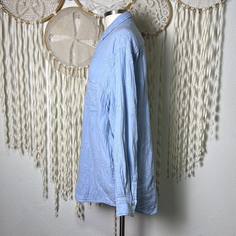 CP Shades Summer Blue Embroidered Cotton Long Sleeve Button Down Blouse XL - Picture 11 of 12